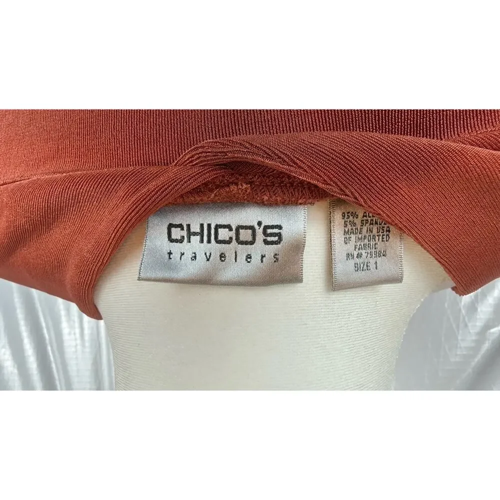 Chico's Travelers Crystal V Top NWT Burnt Sienna 3/4 Sleeve Size 1 Med 8/10